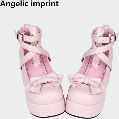 Angelic imprint new woman mori girl lolita cosplay shoes lady high wedges heels pumps women princess dress party shoes 33-47 7cm
