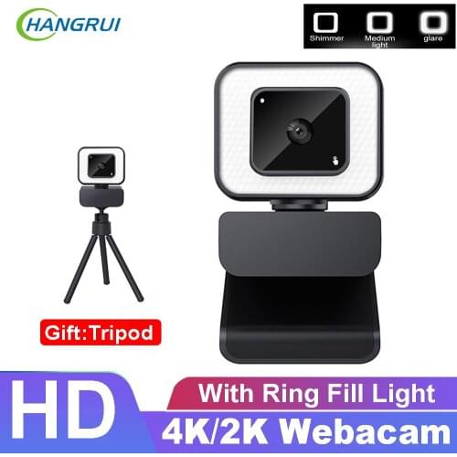 4K Webcam Ring Light 2K Full HD Cover Autofocus Web Camera Ring Fill Light USB PC Computer Laptop Video Webcam With Microphone