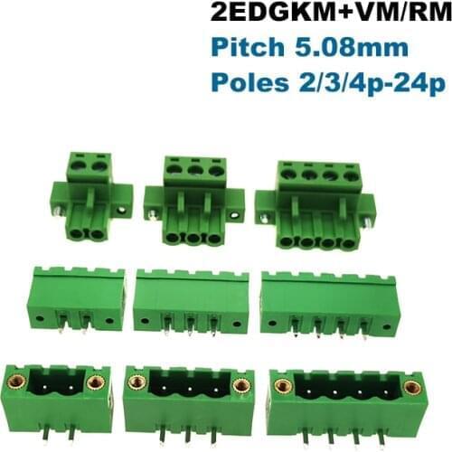 5Pcs Pluggable PCB Screw Terminal Block Pitch 5.08mm Connector 2/3/4/5/6/8/10/12P Male/Female Morsettiera 2EDGKM+VM/RM Bornier