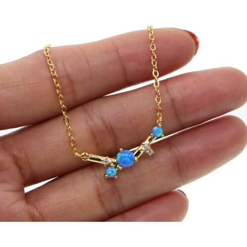 Top quality factory opal stone jewelry gold color 35+8cm chocker blue opal curved bar minimal simple Gem fashion necklace