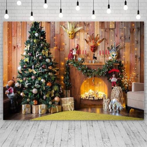 Avezano Photo Backdrops Winter Merry Christmas Tree Gift Fireplace Mask Santa Decoration Kid Photography Background Photo Studio