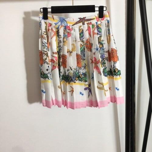 Summer 2021 Fashion print Womens High quality Sweet pleated Skirt B173