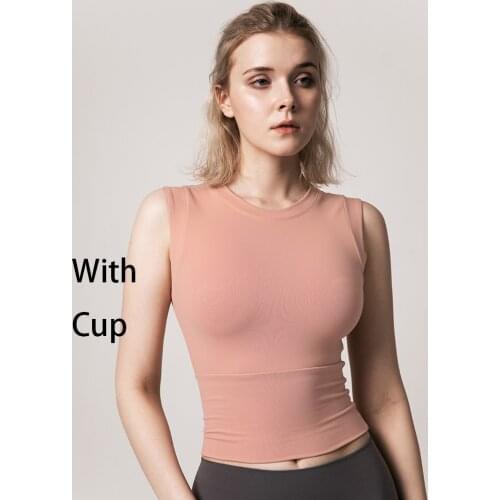 Women Padded Fitness Tops Sport Vest with Cup Gym Tees Fitness Workout T-shirts Solid Color Sexy Stretch Quick-dry One Piece