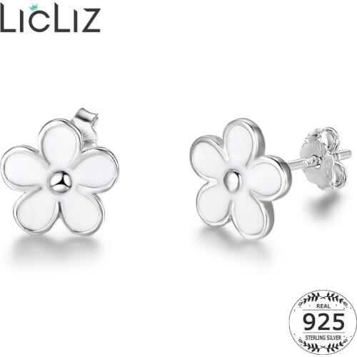 LicLiz 925 Sterling Silver White Daisy Flower Stud Earrings for Women Girl Silver Dating Anniversary Earring Jewelry Gift LE0694