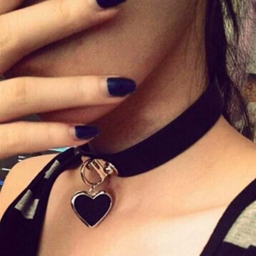Punk Gothic Women Love Heart Pendant Faux Leather Choker Collar Necklace Bracelet Trendy Cool Streetwear Jewelry Decor Accessory