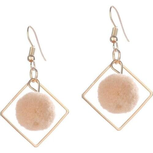 1 Pair Cute Pom Pom Decor Pendant Earrings Fashion Geometric Earrings Drop Earrings Jewelry Accessories For Women Girls