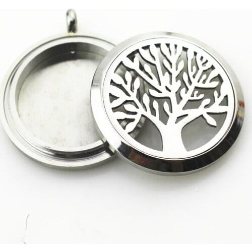 1pc 316L Stainless Steel 30mm Aroma Diffuser Locket Screw Open Tree Lockets Pendant Perfume Essential Oil Aromatherapy Locket