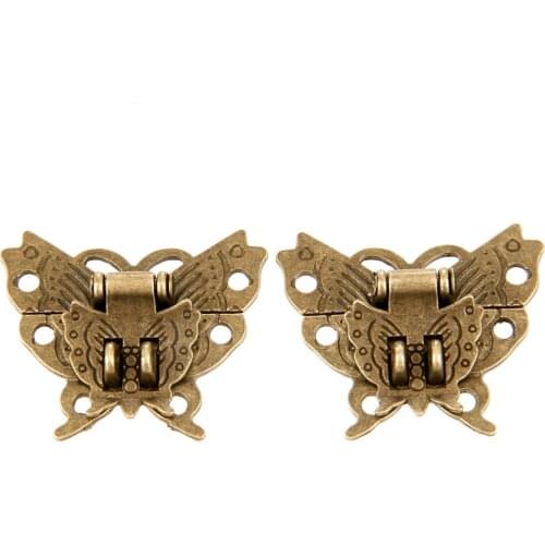 2Pcs 39*45mm Antique Bronze Butterfly Hasp Latch Jewelry Wooden Box Cabinet Buckle Case Lock for Furniture