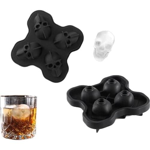 2pcs/set Mould Halloween 3D Skull Head Silicone Rubber Ice Whiskey Wine Chocolate Cube Mold Drinks Kitchen Tool