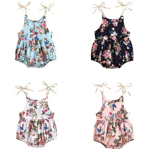 2021 Infant Newborn Baby Girls Fashion Floral Print Romper Stylish Sleeveless Romper for Kids Girls