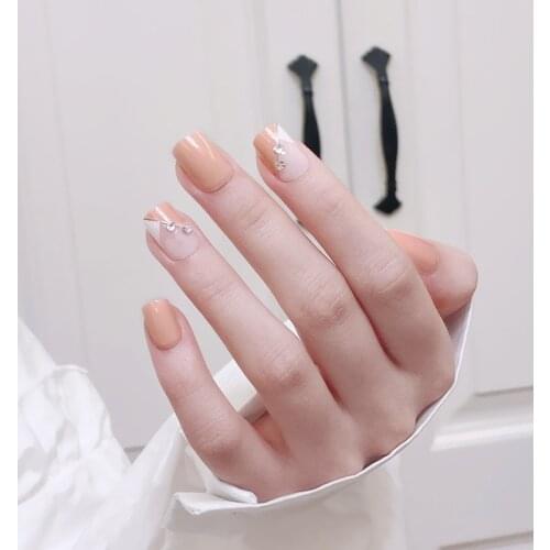 24pcs Diamond Inlaid Nails Patch Glue Type Short Paragraph Removable Fashion Manicure False Nails Patch DL