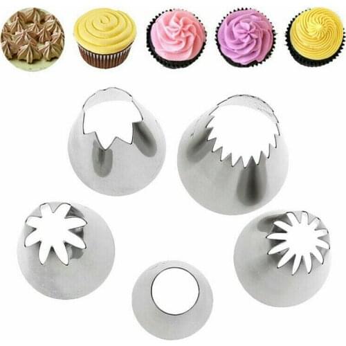 5Pcs/Set Icing Piping Cake Nozzles Pastry Tips Cake Decorating Tips Set Stainless Steel Nozzles Cupcake Baking Tools