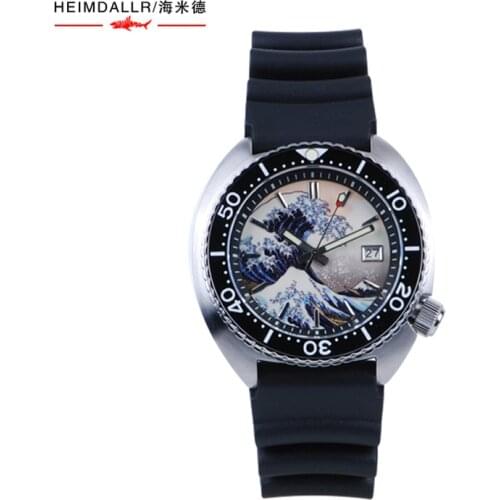 Heimdallr Automatic Dive Watch NH35 Sapphire Kanagawa Surfing 3D Full Luminous Dial Mechanical Watch Men 300M Diver Watch
