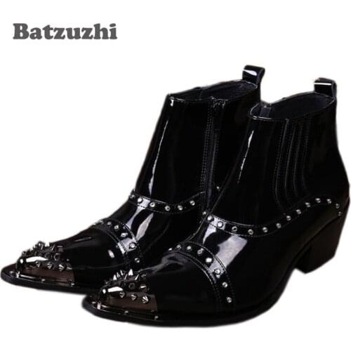 Batzuzhi Italy Edition Personality ROCK high help with steel-toed pointed boots man Casual Boots mans leather boots Fashion