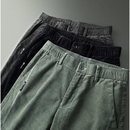 Autumn Winter New 2020 Warm Men Stretch Corduroy Pants Straight Slacks Long Skinny Casual Pants Thicken Corduroy Trousers 28-38
