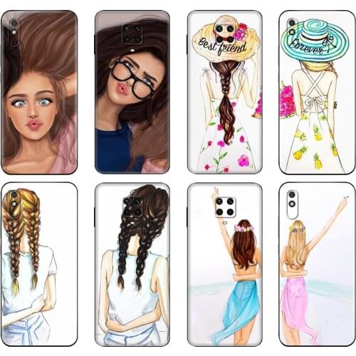 Black tpu Case For Xiaomi Redmi 7A 8 8A 9 9A 9C Case Redmi Note 8T 8 Pro T Note9 9S 9 Pro Girls Brunette Blonde Best Friends BFF
