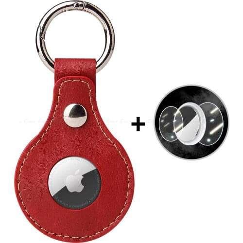 For Apple Airtag Vintage Business PU Leather Shockproof Sleeve Locator Tracker Keychain Anti-Loss Case With Protective Film