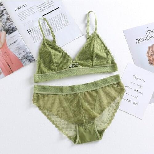 French Sexy Lady Lace Underwear Soft Cup Fresh Hollow Bra Set lingerie feminina transparent bra