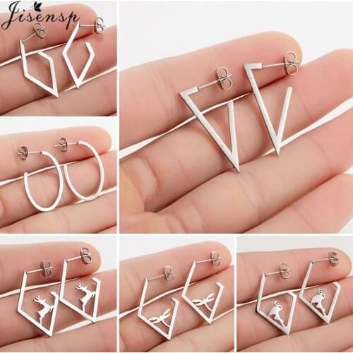 Personality Triangle Irregular Earrings Stainless Steel Jewelry for Women Girls Punk Dragonfly Deer Animal Studs Christmas Gifts