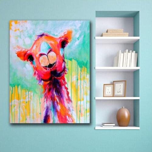 Large size Printing Oil Painting Fashion Color Giraffe head wall art canvas prints pictures for living room and bedroom