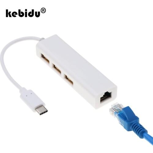 Kebidu Hot 3 Ports Type C to USB HUB Support Ethernet LAN RJ45 Cable Adapter Network Card USB 3.1 2.0 Data Transfer Adapter