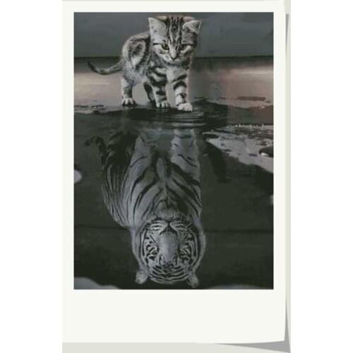 Kitten reflection tiger animal Cross Stitch Kits Crafts 14CT Unprinted For Embroidered Handmade Art Painting Wall Home Decor