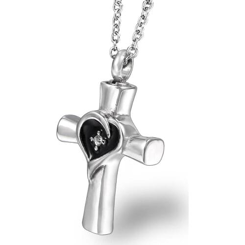 Cross Urn Necklaces for Ashes Cremation Classic Style Crystal Keepsake Jewelry Made with Stainless Steel Heart Shape Memorial