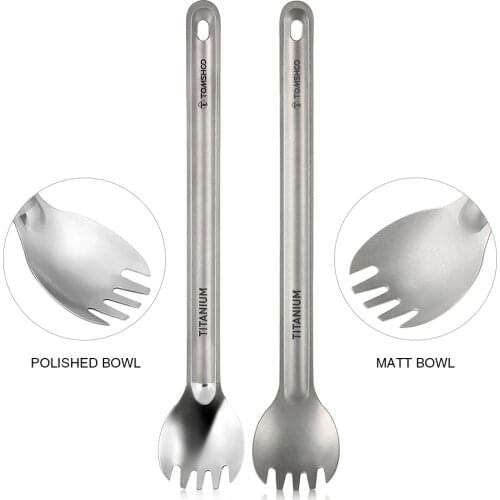 TOMSHOO Titanium Spork Long Handle Camping Spoon Fork Outdoor Tableware Matte Finish Dinner Spork Cutlery Backpacking Picnic