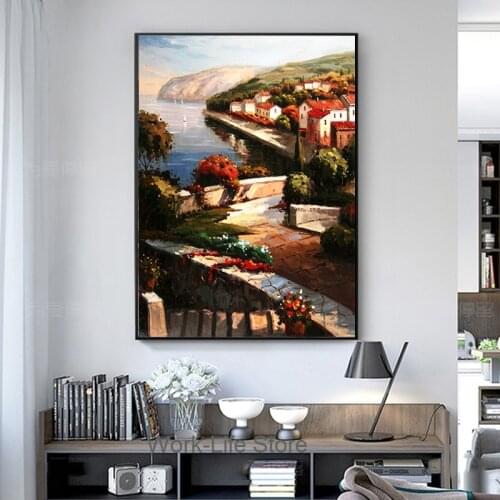 Small town and country life in Europe Oil Painting wall art Landscape Posters And Prints home decor for Living Room