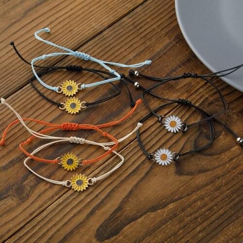 Kawaii Daisy Flower Bracelet Adjustable Rope Bracelet for Women Men Fashion Sunflpwer Jewelry Birthday Couple Bracelet Love