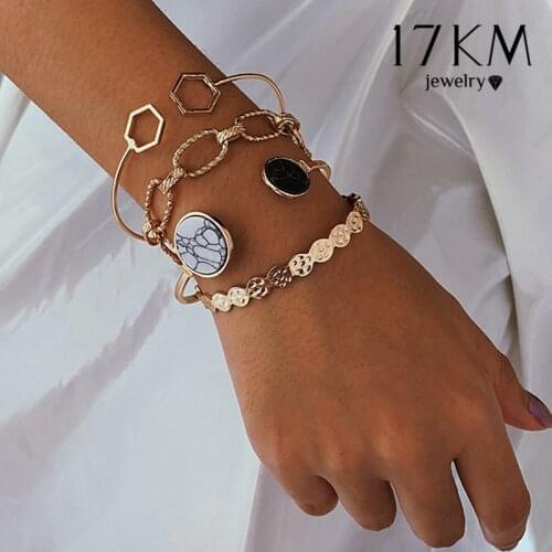 Bohemian Gold Stone Chain Bracelets Set For Women Girls Fashion Geometric Knot Beads Bangles Bracelet Punk Jewelry