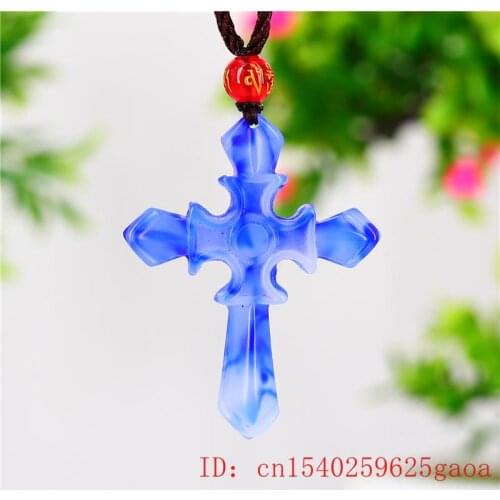 Jade Cross Pendant Necklace Men Carved Hand Fashion Blue white Natural Jewelry Women Amulet Jadeite Chinese Gifts Charm for