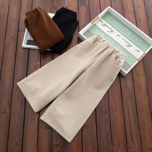 New 2020 Autumn Winter Children Warm Woolen Pants For Girls Kids Thick Casual Loose Wide Leg Trousers Teen Girls Clothing K138