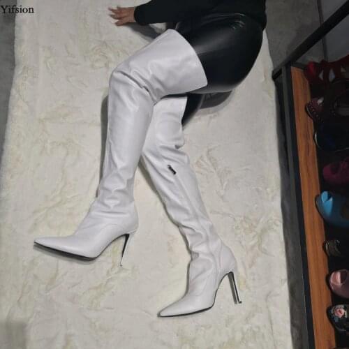 Olomm New Stylish Women Spring Over The Knee Boots Thin High Heels Boots Sexy Pointed Toe White Party Shoes Women US Size 5-15