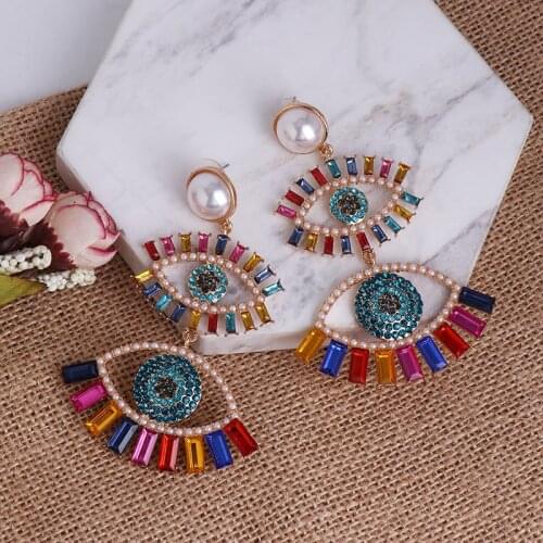 JURAN New Colorful Crystal Maxi Statement Earrings for Women Bohemian Rhinestone Drop Earrings Wedding Jewelry Wholesale Gifts