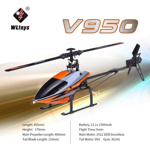 New WLtoys V950 RC Helicopter 2.4G 6CH 3D 6G System Brushless Motor Flybarless RTF Remote Control Helicopter Toys For Adults