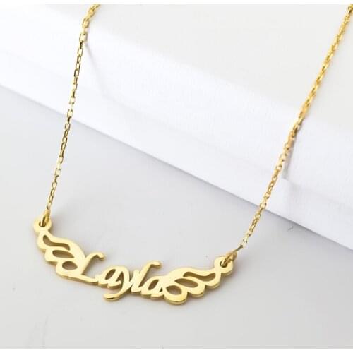 Angel Wings Necklace Custom Name Necklaces Pendant Stainless Steel Personalized Nameplate Choker Women Girl Jewelry Cute Gifts