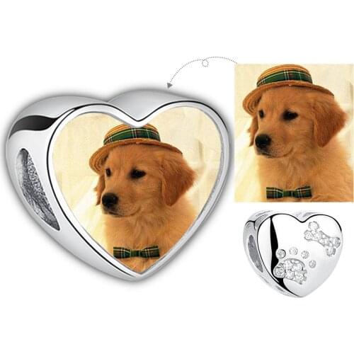 Personalized Custom Photo 925 Sterling Silver Cute Pet Dog Footprint Charm Bead Fit Original Bracelet For Woman DIY Jewelry