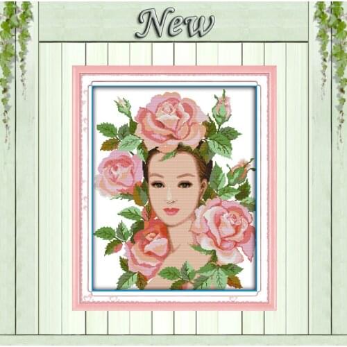 Peony beauty girl flowers home decor Painting Counted Print on canvas DMC 14CT 11CT Cross Stitch Needlework Kits embroidery Sets