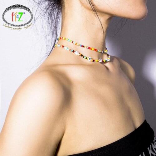 F.J4Z Trend Necklaces for Women 2021 Hot Bohemian LOVE Colorful Beaded Choker Necklace Lady colares подвеска Gifts Jewelry