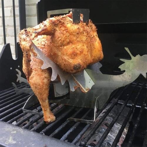 Portable Chicken American Motorcycle BBQ Stainless Steel Stand Chicken Roaster Rack With Glasses Outdoor Barbecue Accesorios