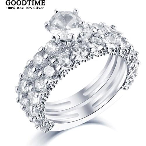 Luxury Women Ring Set Pure 925 Sterling Silver Six-jaw Row Drill Zircon Wedding Engagement Ring Jewelry Accessories For Party