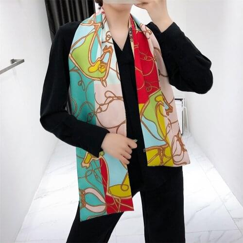 160cm Luxury Brand Design Cartoon Horse Twill Scarf Double-deck Women Scarf Tie Head Silk Scarves & Wraps Neckerchief For Ladies