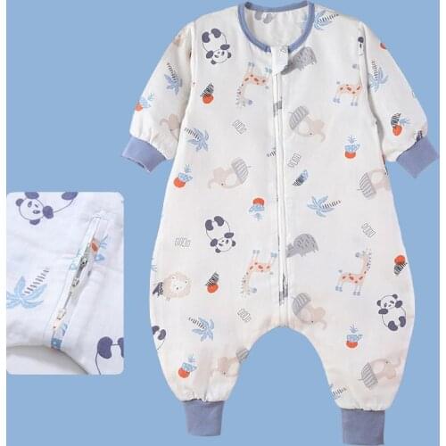 Toddler Boy Cartoon Panda Sleeping Bag Baby Girl Threaded Sleeves Gauze Breathable Pajamas Summer Air Condition Room Homewear