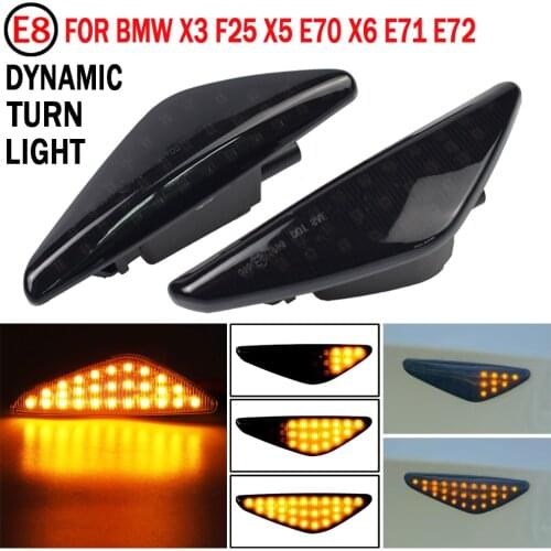 2PCS LED Dynamic Side Marker Turn Signal Repeater Light Indicator Flowing Flash Fit For BMW X3 X5 X6 E70 E71 2008-2014 E72 F25