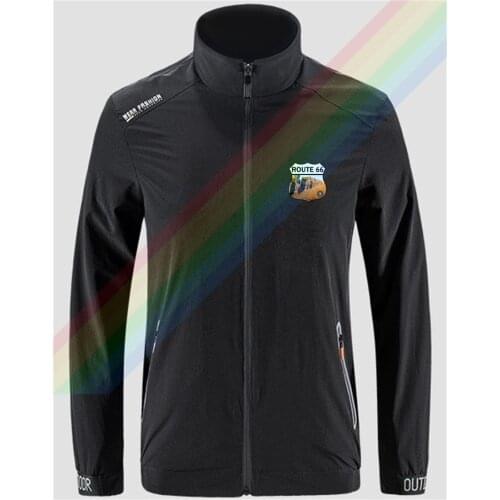 Rows Of Cars Dug Into The Dirt Route 66 Slim Sport Jacket Mens Outdoor Zippered Comfortable Soft Jacket Casual Front Printing