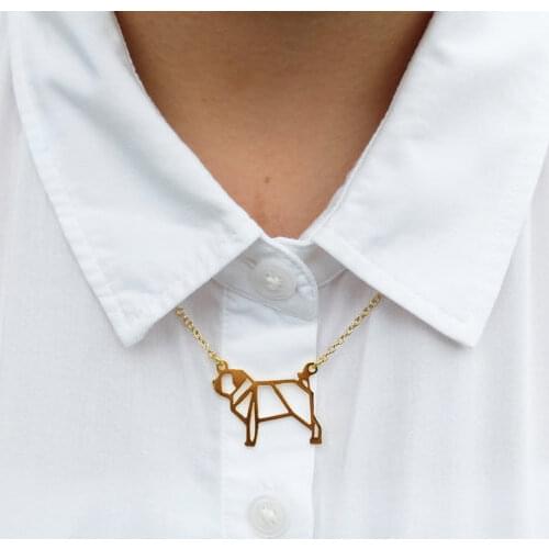 Trendy Gold Silver Color Pug Necklace Women Origami Statement Necklace Pet Jewelry Kolye Cs Go Collares