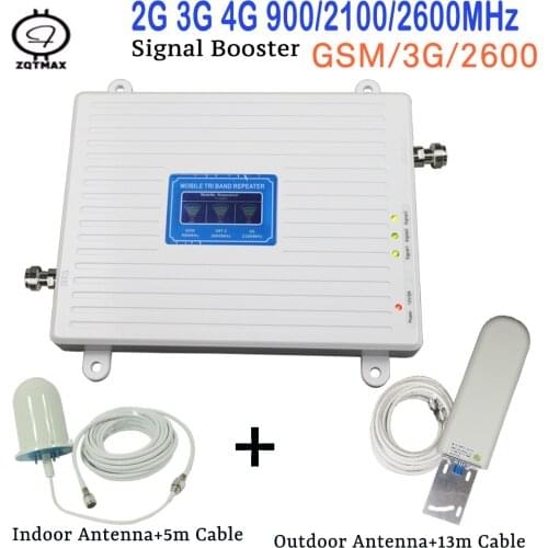 2g 3g 4g lte signal amplifier repeater gsm 900mhz 2100mhz 2600mhz tri band mobile signal booster amplifier kit with antenna sets
