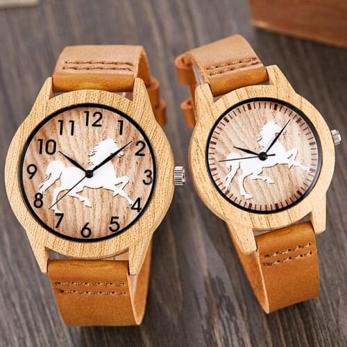Vintage Imitation Wood Watch Horse Men Women Imitate Wooden Wristwatch Soft Leather Band Male Quartz Wrist Clock Reloj
