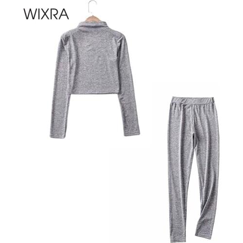 Wixra Womens Basic Cotton T Shirts Sets Early Spring Long Sleeve Tee+ Elastic Waist Pants Casual Skinny Suits Street Wear
